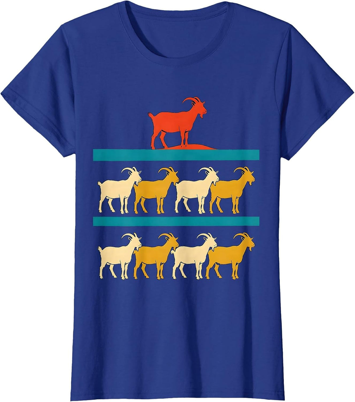 Women's Stacked Goats Screenprint Farm Animal Lover Humor T-Shirt - Royal Blue