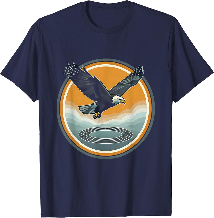 Hawk Diving Over Misty Morning Track T-Shirt - Navy Blue