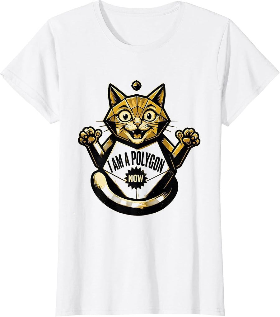 Women's I Am A Polygon Now Retro Advertising Cat Geometry Math T-Shirt - White