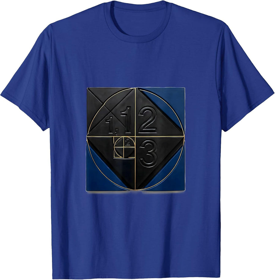 1, 1, 2, 3 Geometric Sacred Geometry Fibonacci Spiral Math T-Shirt - Royal Blue