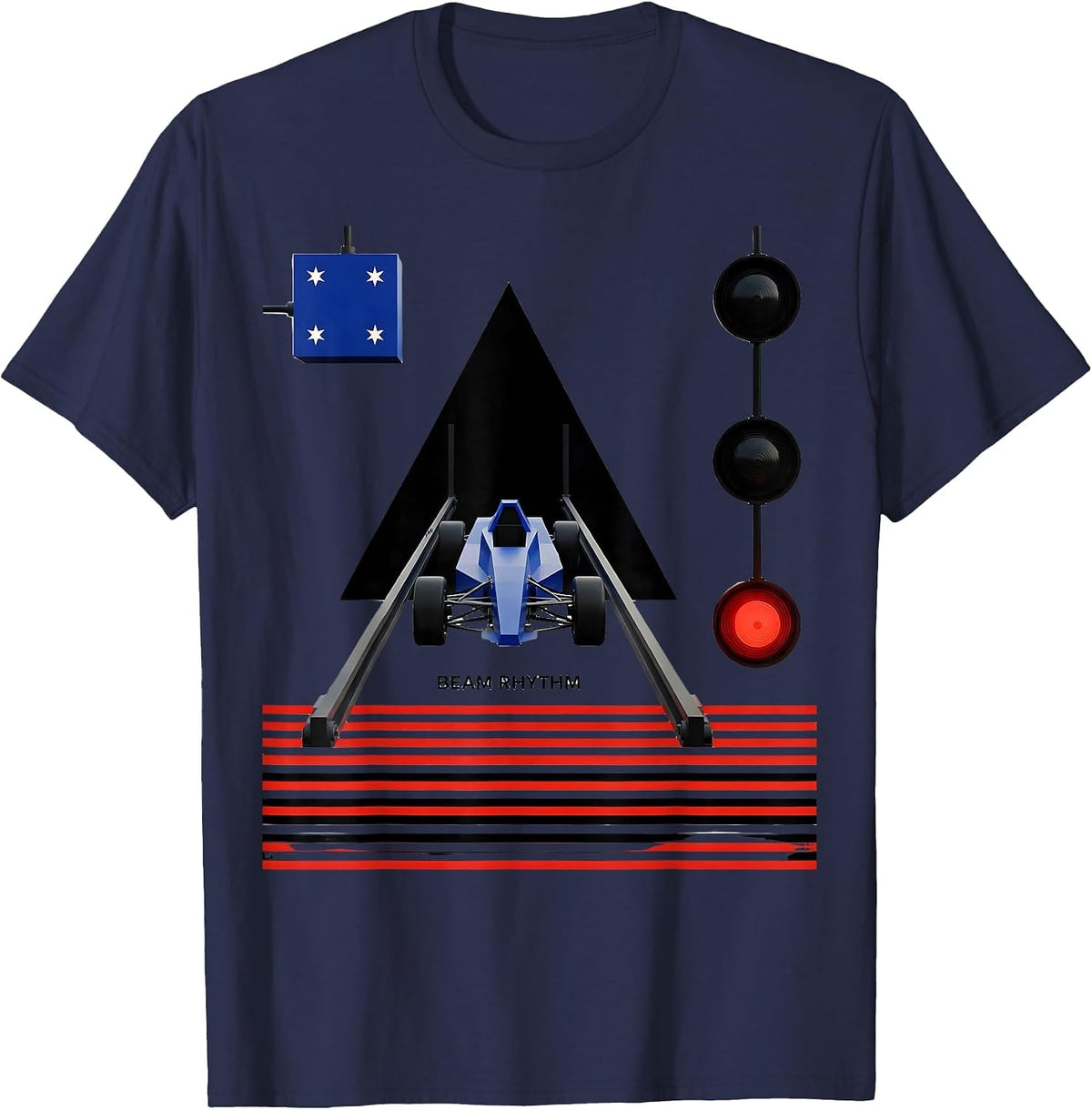 Men's Beam Rhythm Bauhaus Modernist RC Drag Racing American Flag T-Shirt - Navy Blue