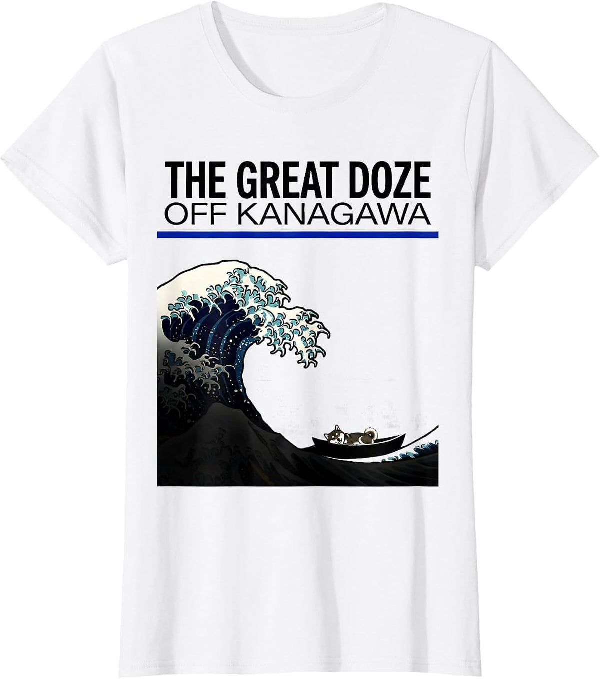 Women's The Great Doze off Kanagawa Funny Japanese Art Animal Meme T-Shirt - White