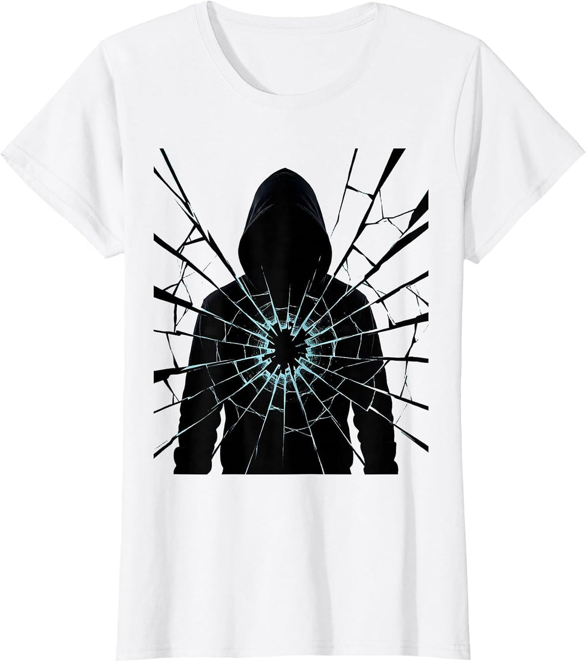 Women's Hooded Hacker Cracked Digital Screen Graphic T-Shirt - White
