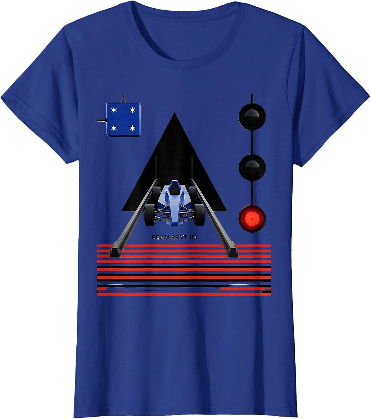 Women's Beam Rhythm Bauhaus Modernist RC Drag Racing American Flag T-Shirt - Royal Blue