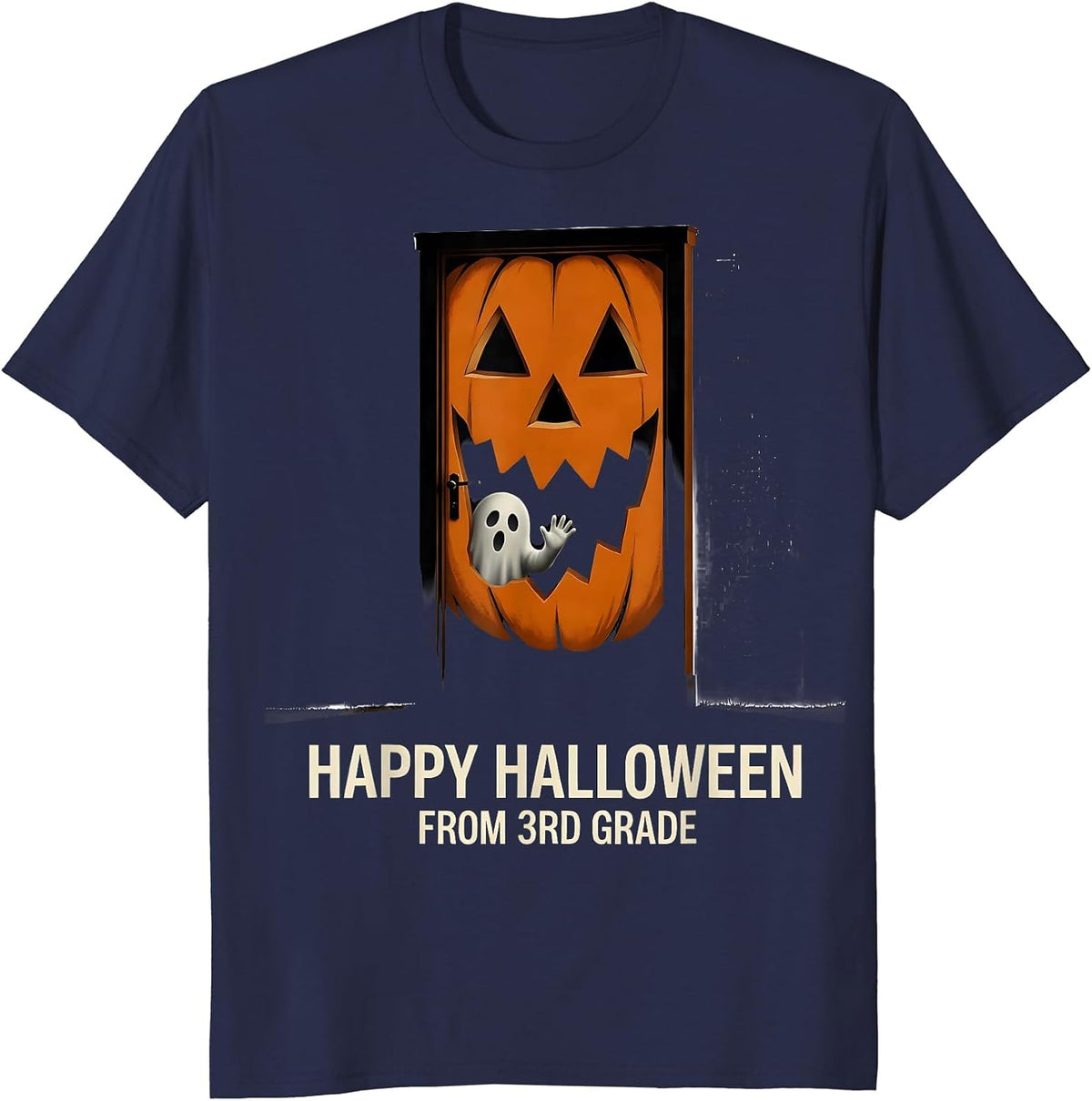 Men's Happy Halloween From 3rd Grade Spooky Third Grade Halloween T-Shirt - Navy Blue