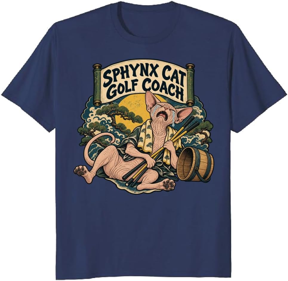 Ukiyo-E Sphynx Coach Graphic Tee Golf Cat Lover T-Shirt - S3