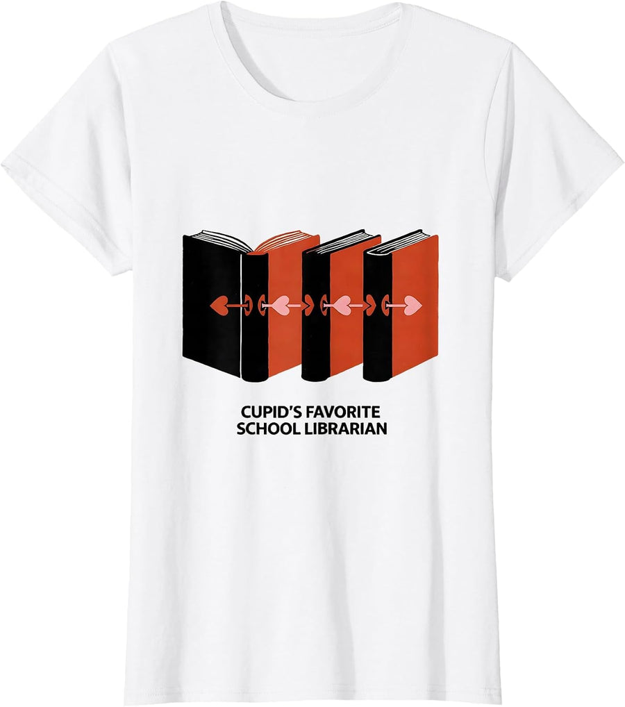 Women's Cupid's Favorite School Librarian Funny Valentine Teacher T-Shirt - White