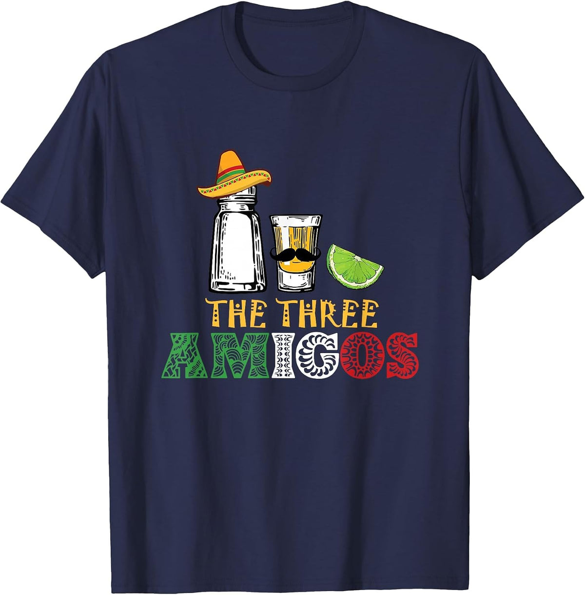The 3 Three Amigos T-Shirt - Salt, Tequila & Lime T-Shirt - Navy Blue