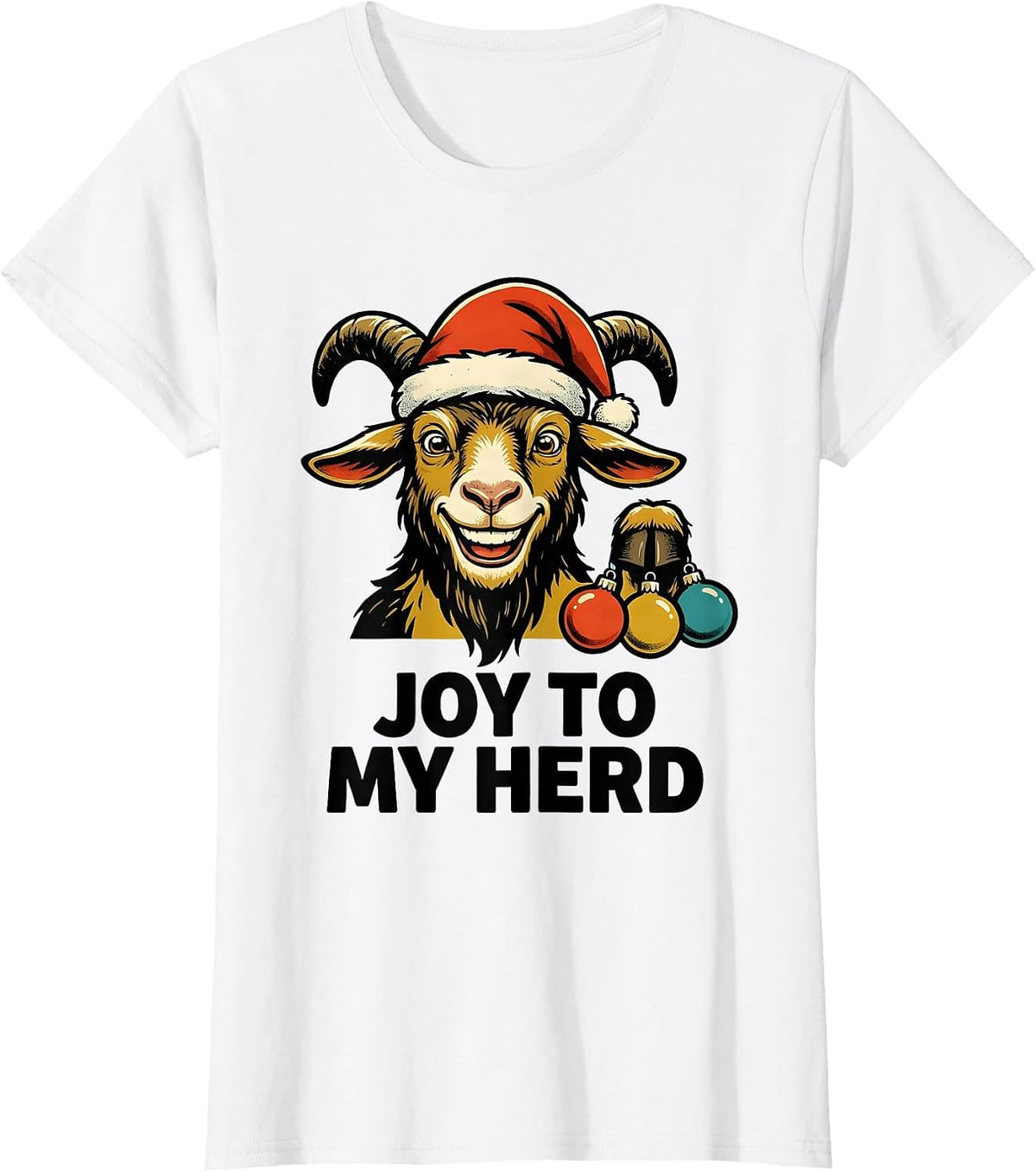 Women's Joy to My Herd Retro Advertising Goat Lover Christmas Lights T-Shirt - White
