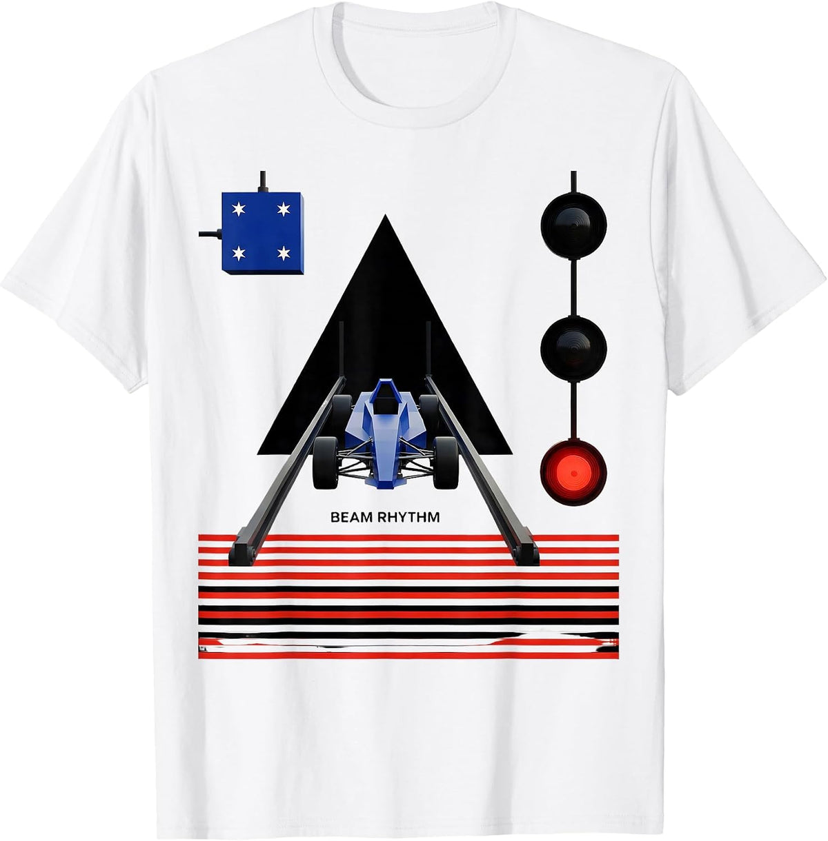 Men's Beam Rhythm Bauhaus Modernist RC Drag Racing American Flag T-Shirt - White
