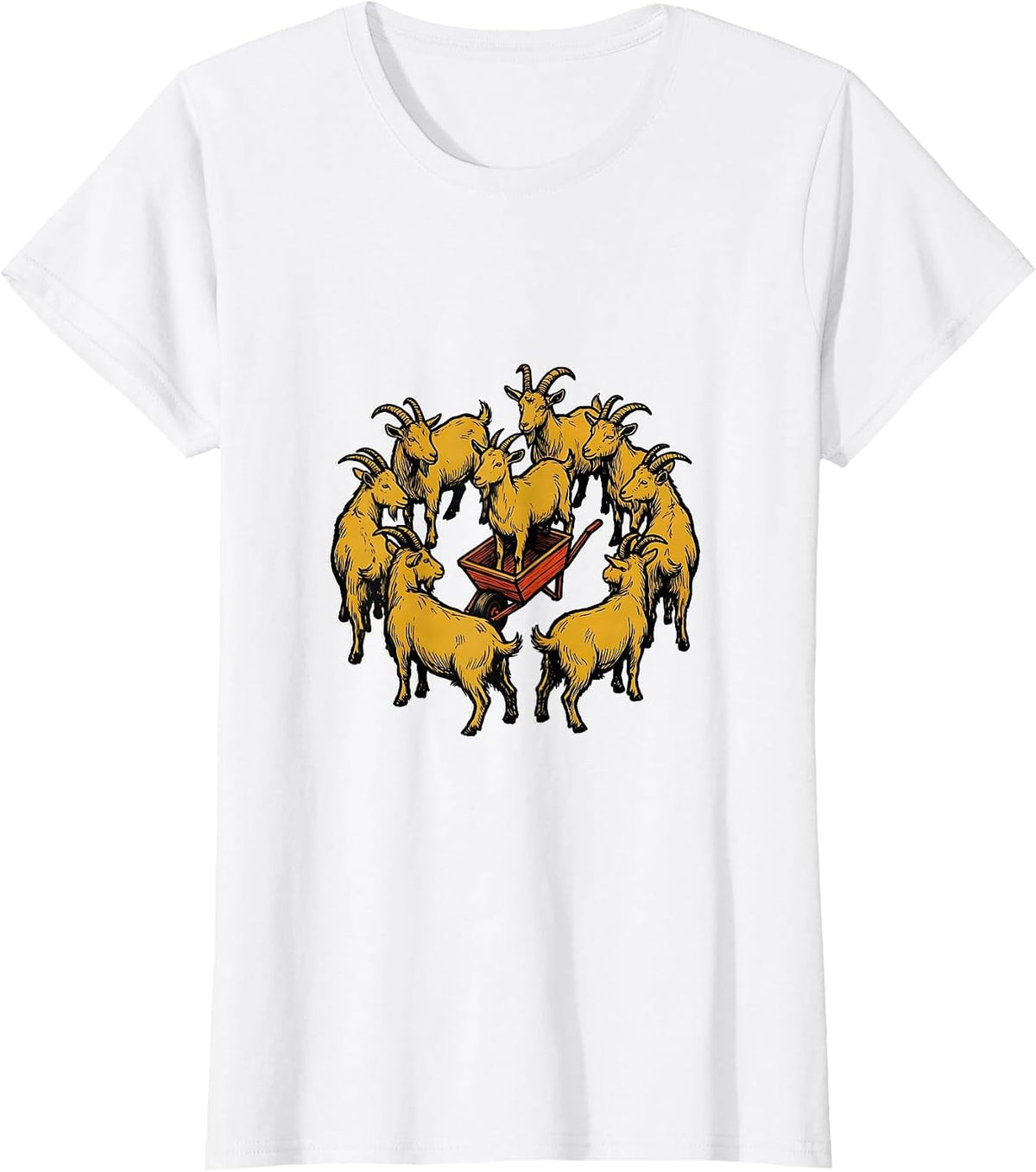 Women's Seven Goats Wheelbarrow Funny Farm Animal Lover Gift T-Shirt - White
