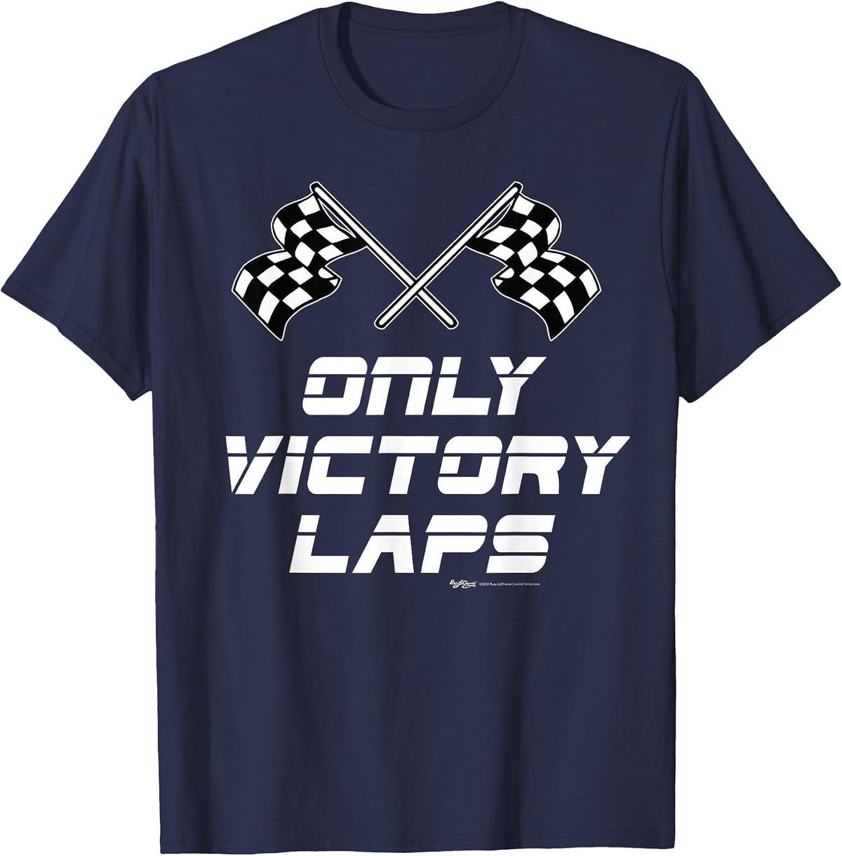 Only Victory Laps Checkered Flag T Shirt T-Shirt - Navy Blue