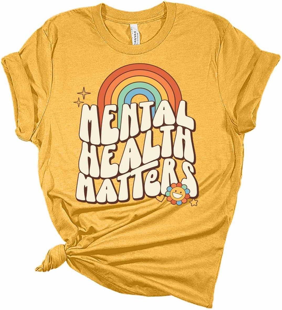 Mental Health Shirt Womens Inspirational T Shirts Cute Vintage Graphic Tees Retro Suicide Awareness Floral Tops - Mental