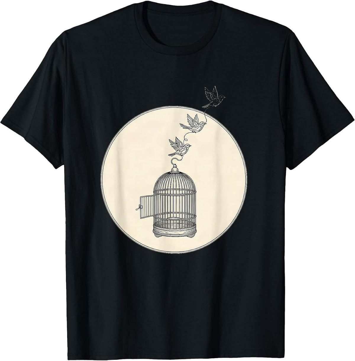 Men's Mental Health Matters Open Birdcage Freedom Design T-Shirt - Black