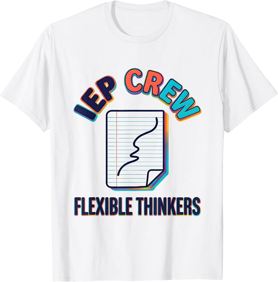 Men's IEP Crew Flexible Thinkers Colorful Special Education T-Shirt - White