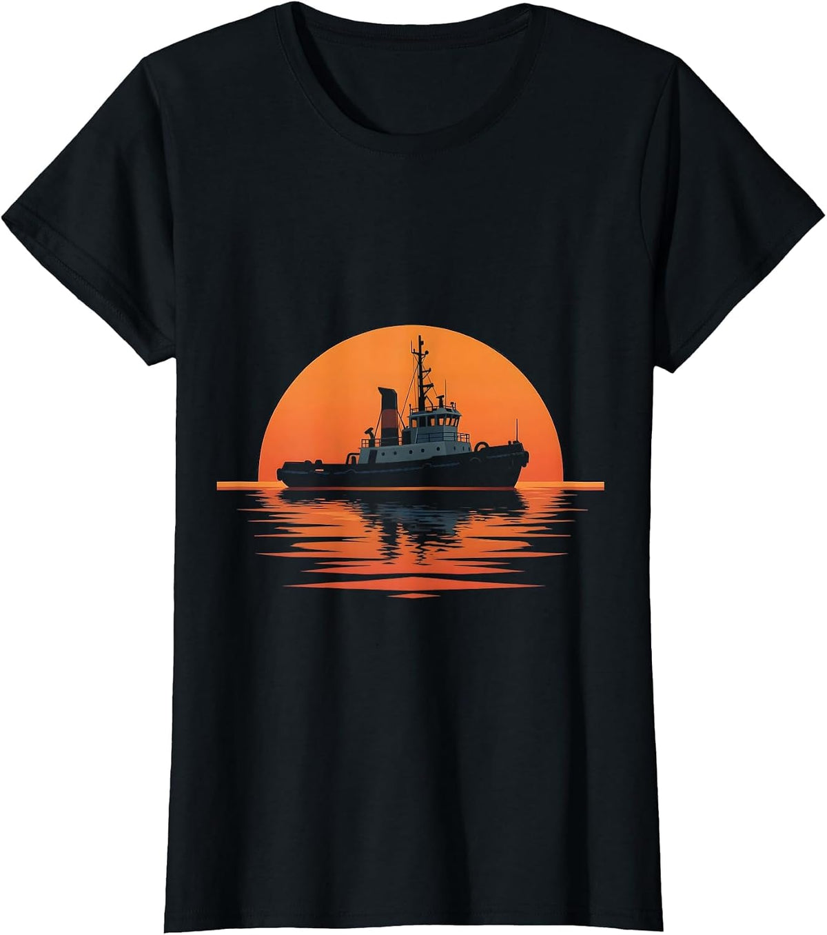 Tugboat Sunset Classic Nautical Illustration T-Shirt - Black