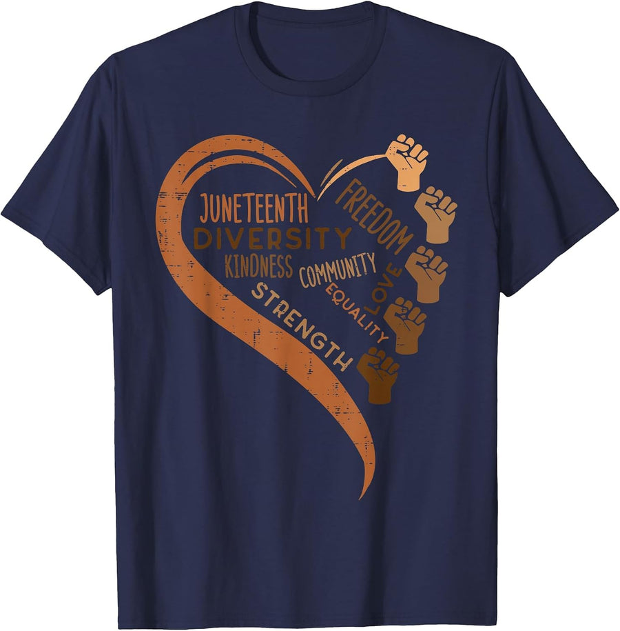 Juneteenth Heart Fists Black History Melanin Men Women Kids T-Shirt - Navy Blue