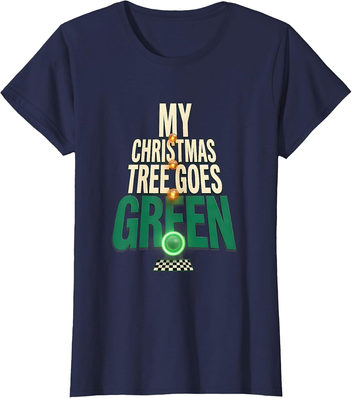 Women's My Christmas Tree Goes Green Funny Drag Racing Muscle Car T-Shirt - Navy Blue