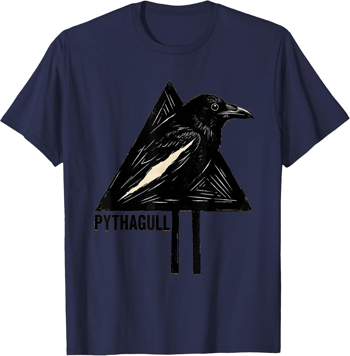 Pythagull Triangle Bird Pun Funny Math Teacher Humor T-Shirt - Navy Blue