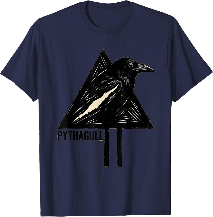 Pythagull Triangle Bird Pun Funny Math Teacher Humor T-Shirt - Navy Blue