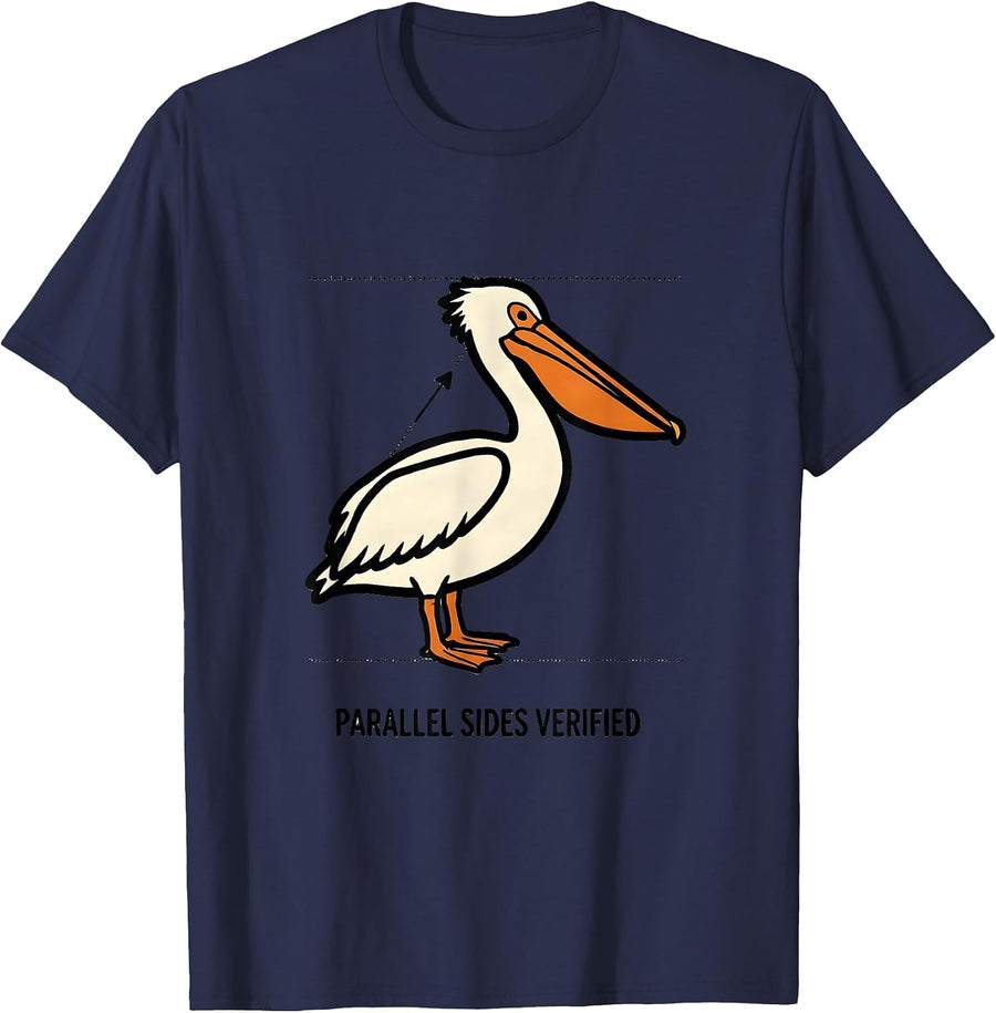 Parallel Sides Verified Cartoon Bird Pun Funny Math Teacher T-Shirt - Navy Blue