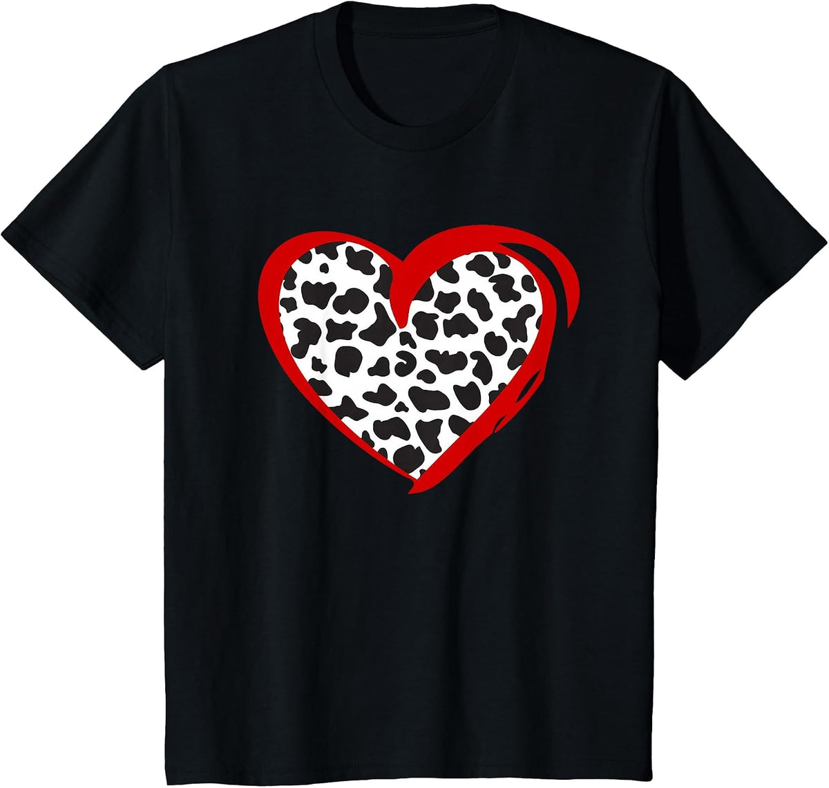 Heart Cow Print T-Shirt - Black