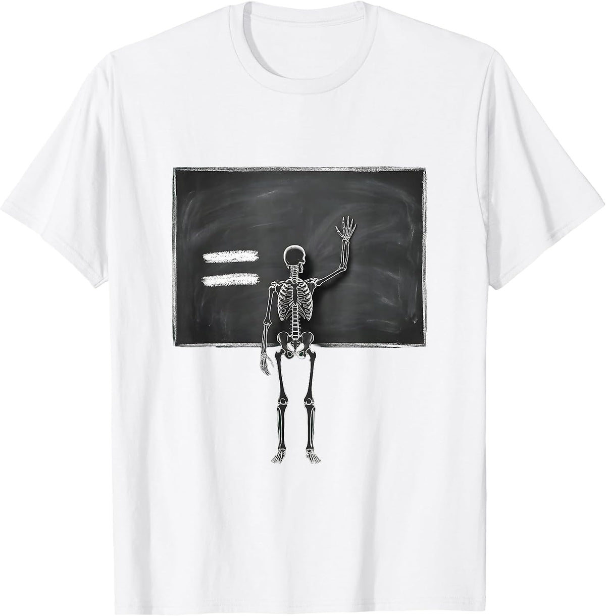 Men's Skeleton Teacher Chalkboard Math Illustration T-Shirt - White