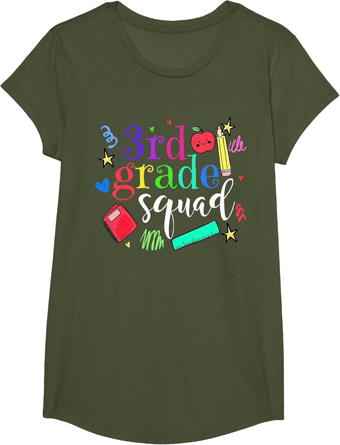 3rd Grade Squad Back to School Team Third Grade Funny T-Shirt - Girls Olive Green