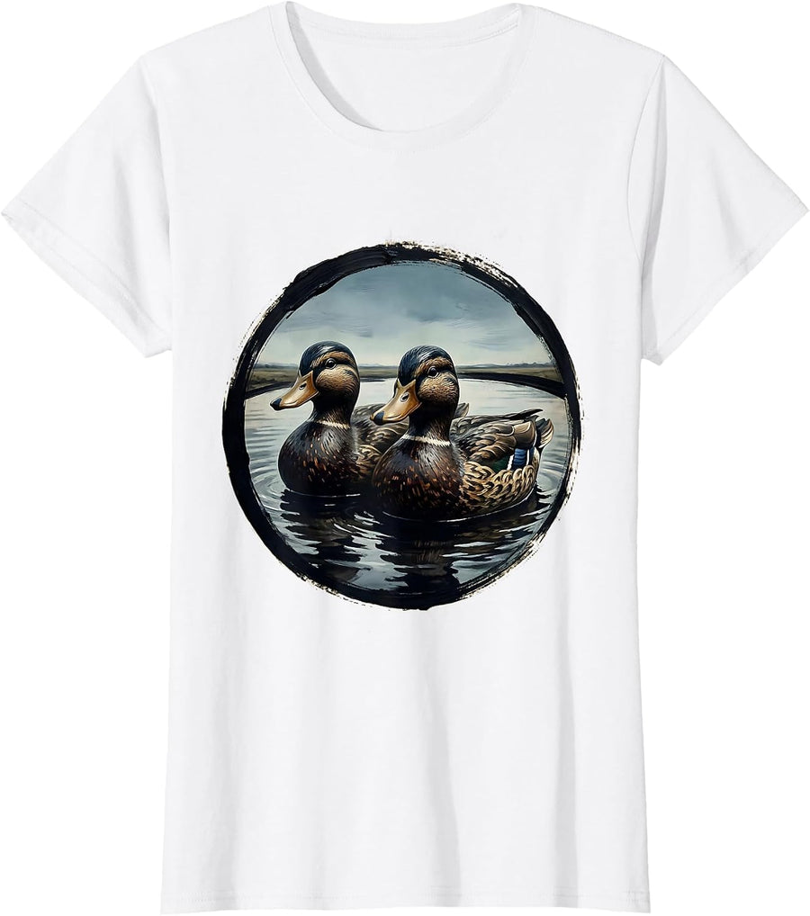 Women's Duck Decoys Floating on Still Water Hunting T-Shirt - White