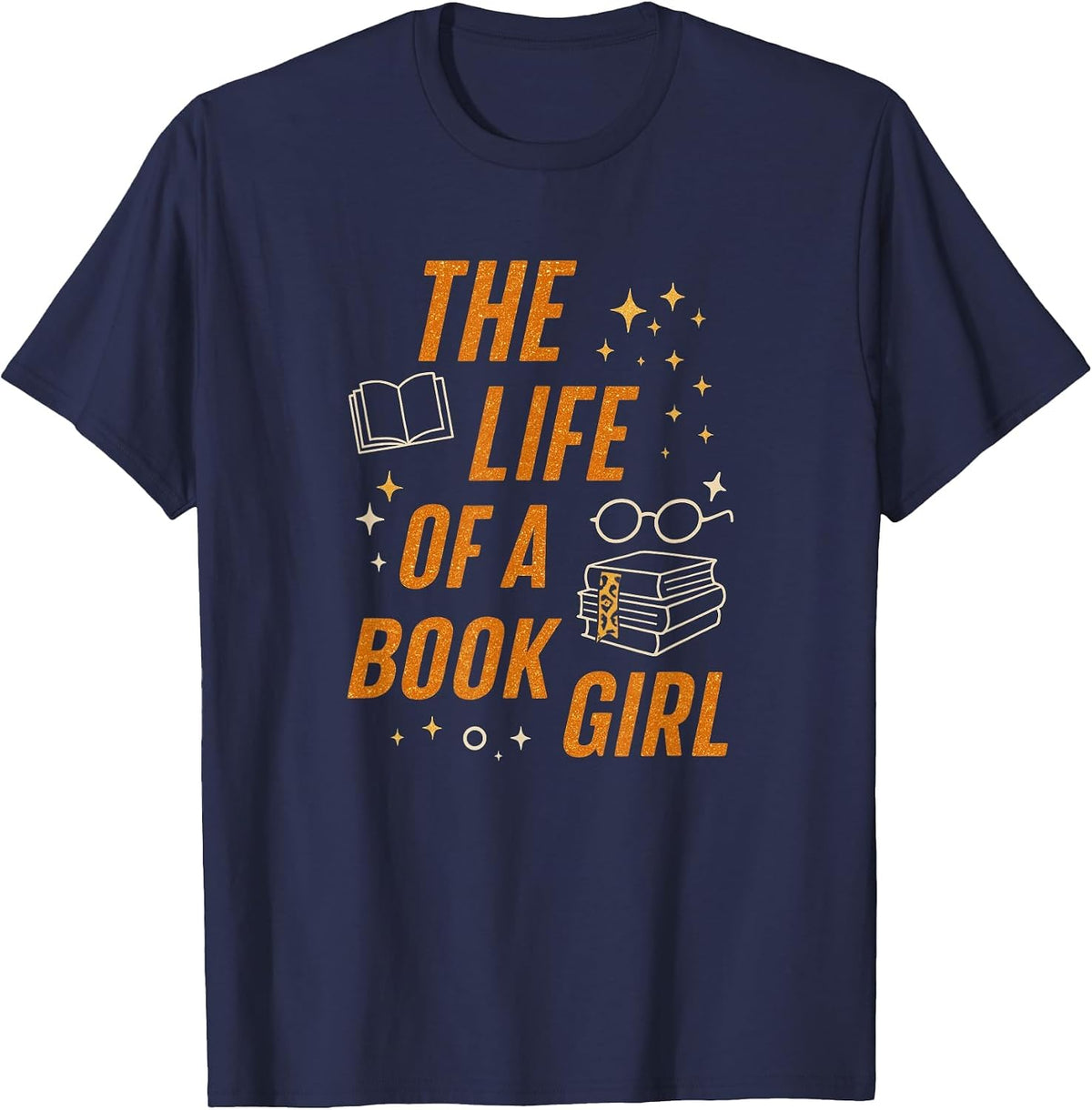 The Life of A Book Girl Reader Aesthetic Graphic T-Shirt - Navy Blue
