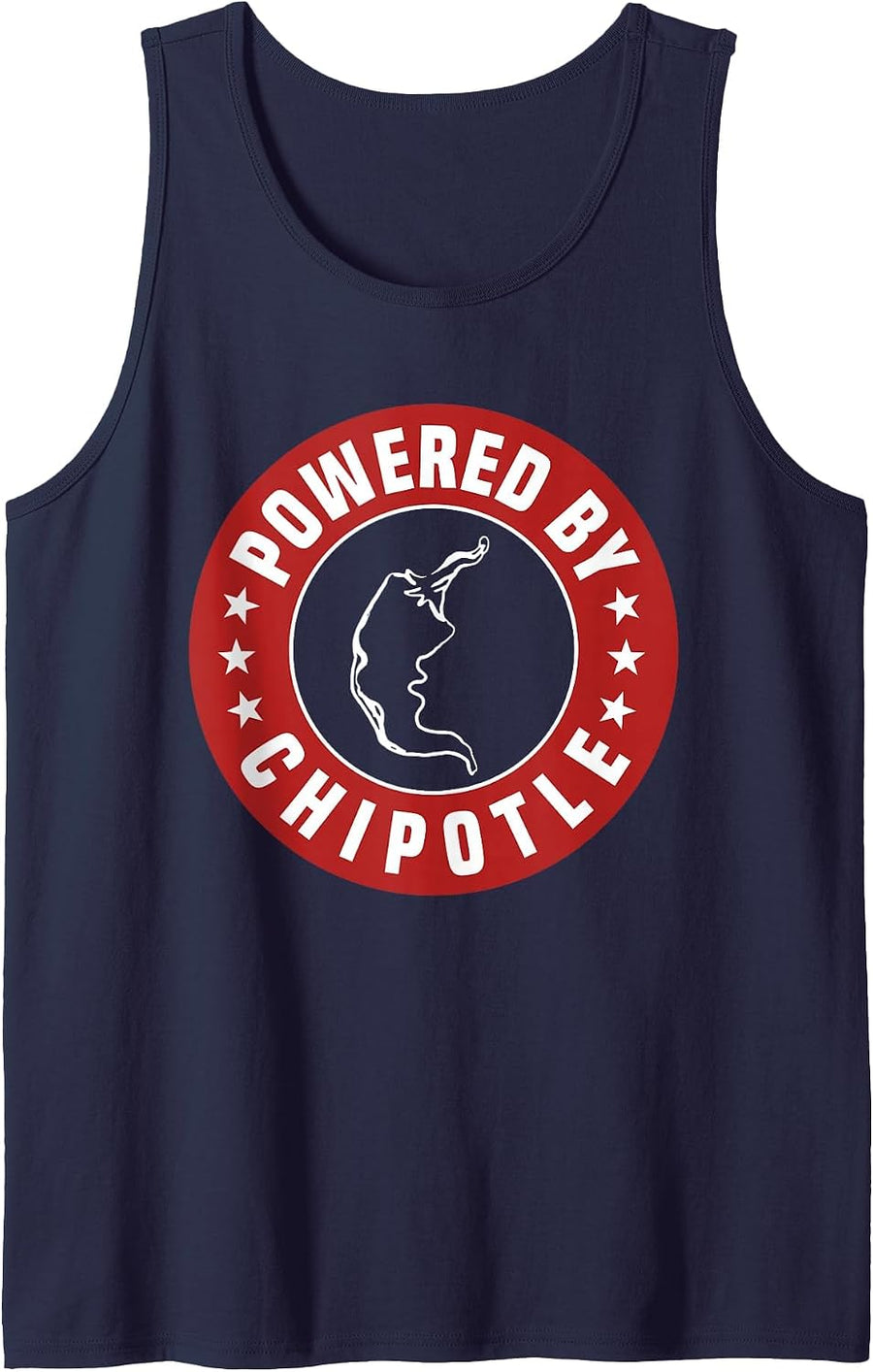 Funny Powered by Chipotle Design Chili Pepper Tank Top - Navy Blue