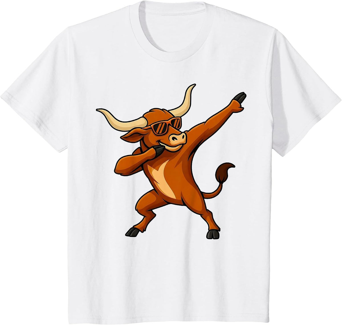 Longhorn Cow Dabbing with Sunglasses Men Women Girls Kids T-Shirt - White