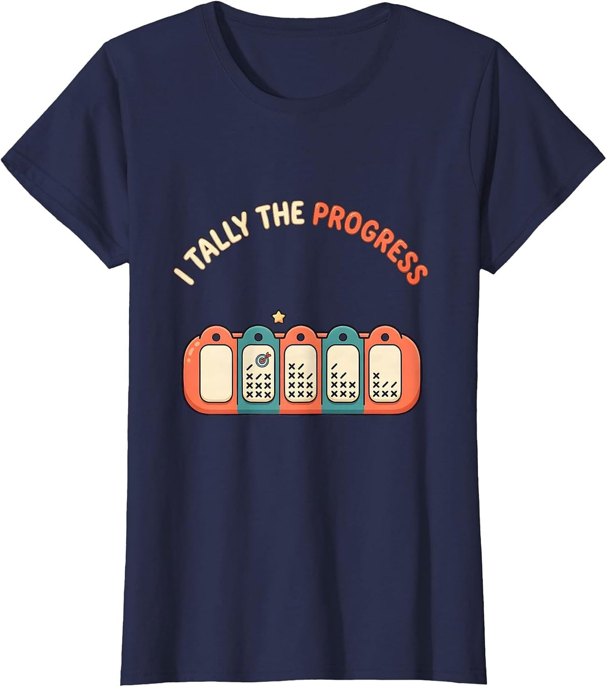 Women's I Tally The Progress Cute Kawaii Special Education Teacher T-Shirt - Navy Blue