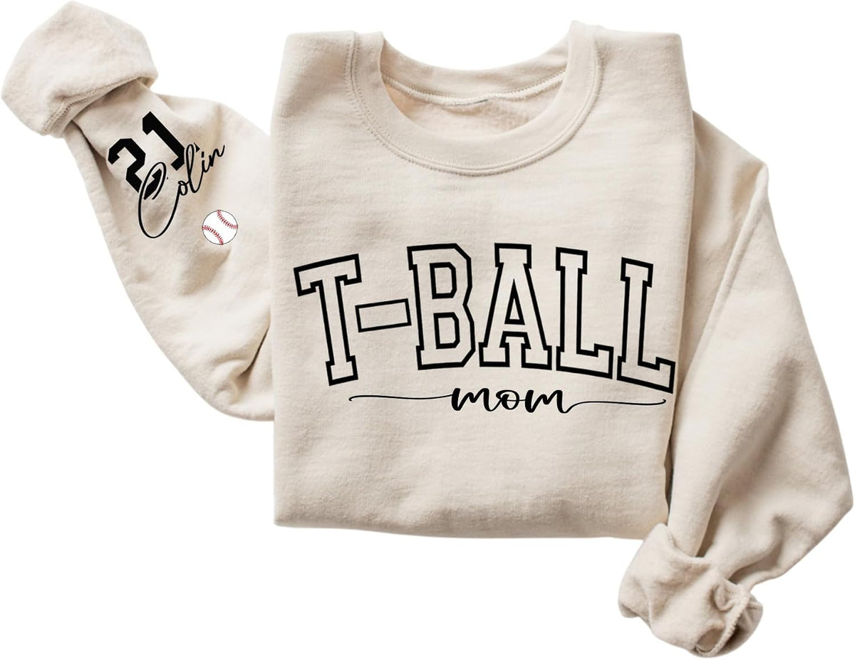 Custom Sport Mom Sweatshirt with Kids Names and Jersey Number, Personalized Sports Mama Shirt for Women, Sport Mom - 1 T-ball