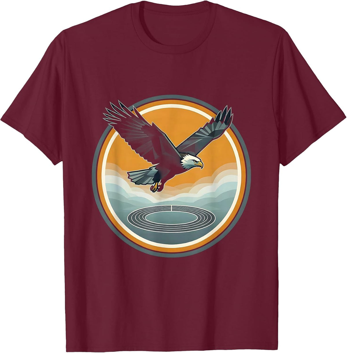 Hawk Diving Over Misty Morning Track T-Shirt - Burgundy