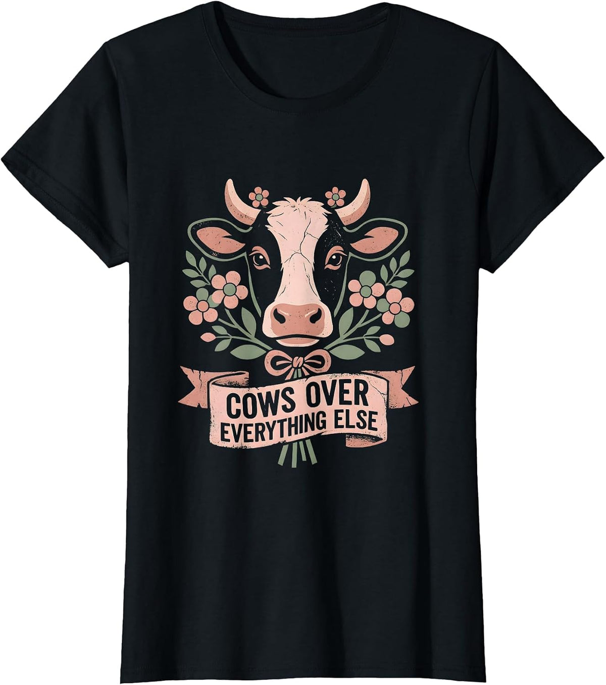 Cows Over Everything Cute Cow Lover Design T-Shirt - Black