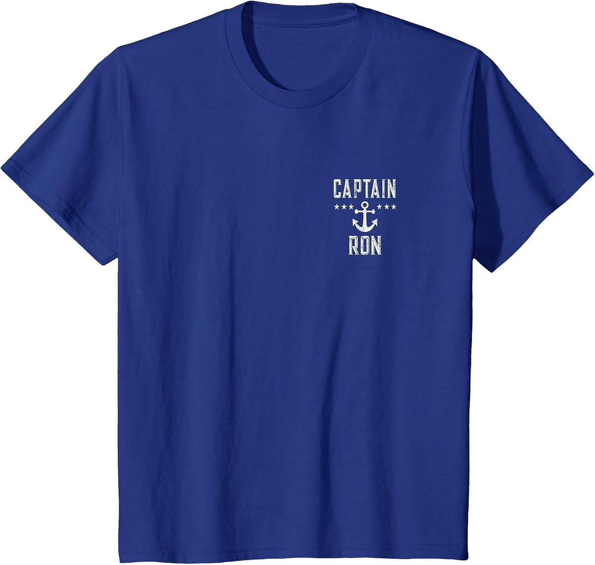 (Printed Both Sides) Retro Captain Ron Personalized Boating T-Shirt - Royal Blue