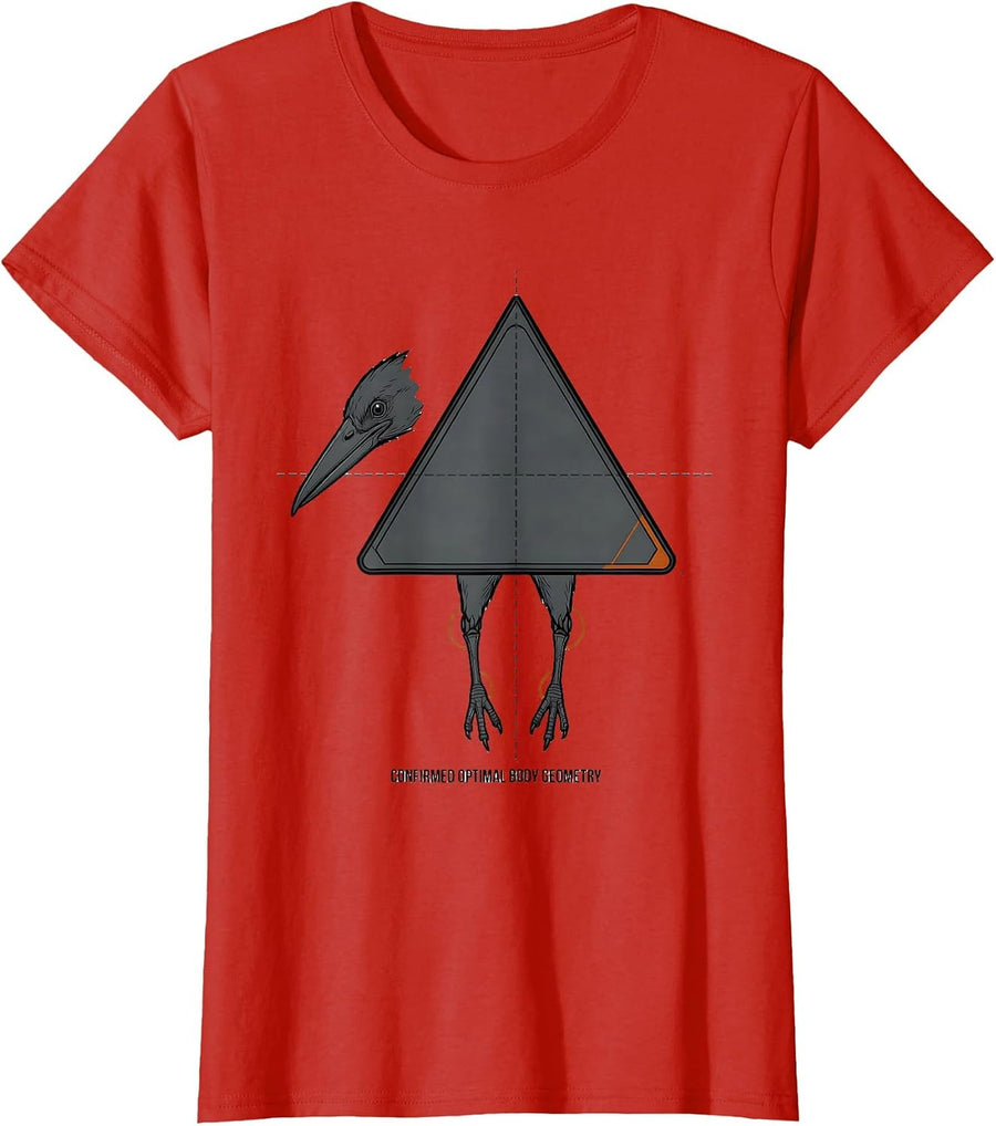 Women's Confirmed Optimal Body Geometry Funny Math Teacher Bird Pun T-Shirt - Red