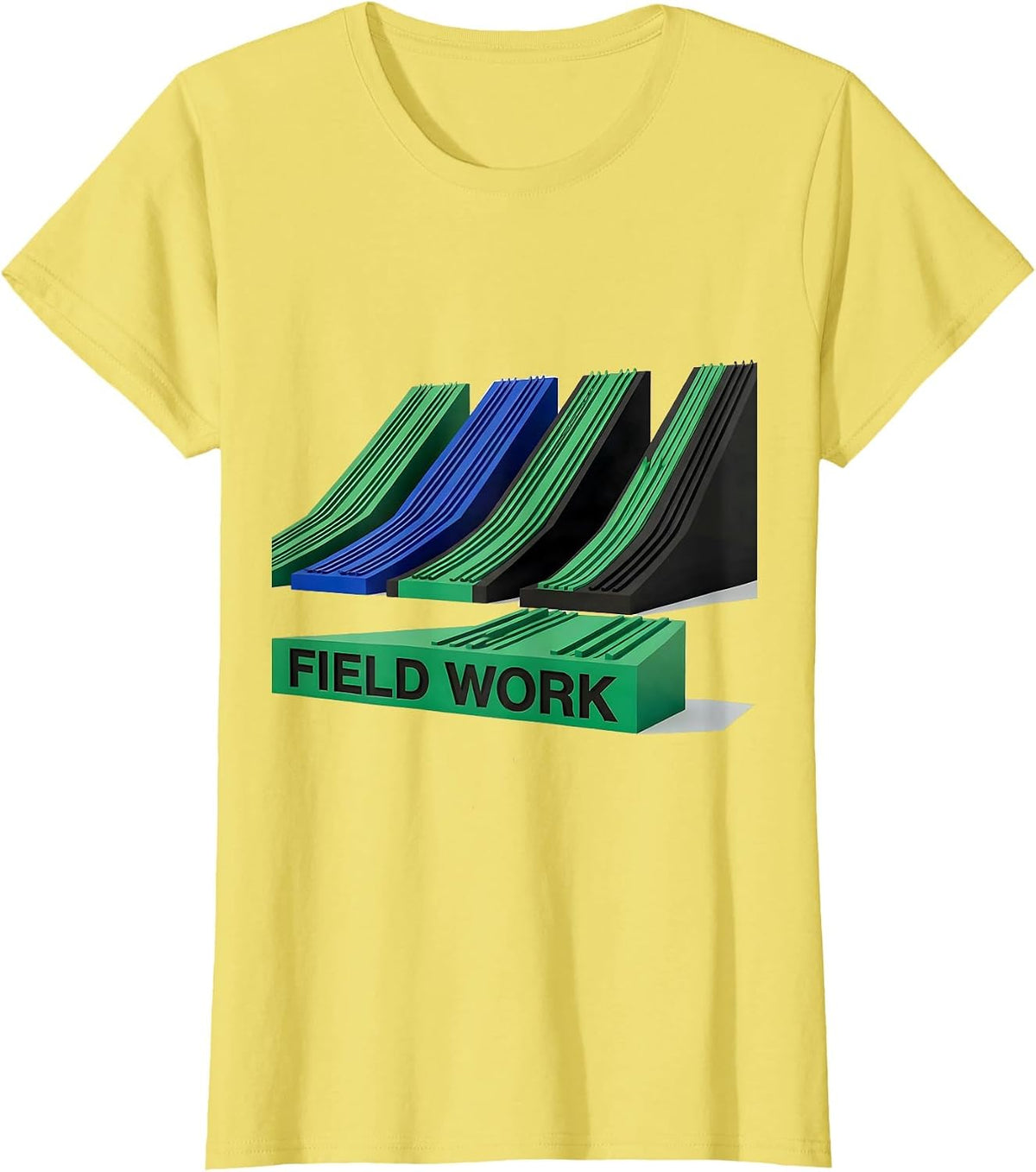 Women's Field Work Geometric Ski Snowboard Dad Humor T-Shirt - Lemon Yellow