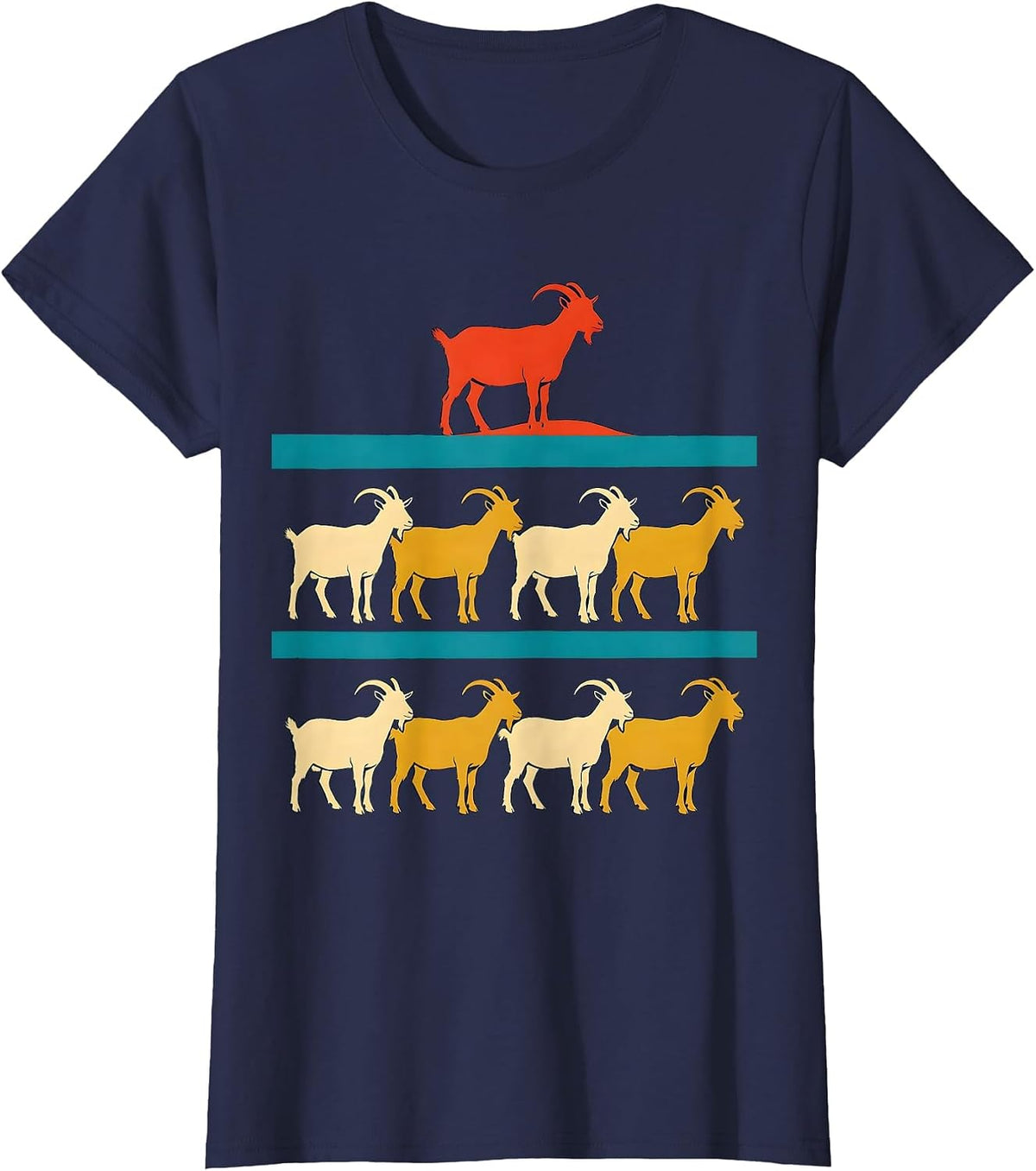 Women's Stacked Goats Screenprint Farm Animal Lover Humor T-Shirt - Navy Blue