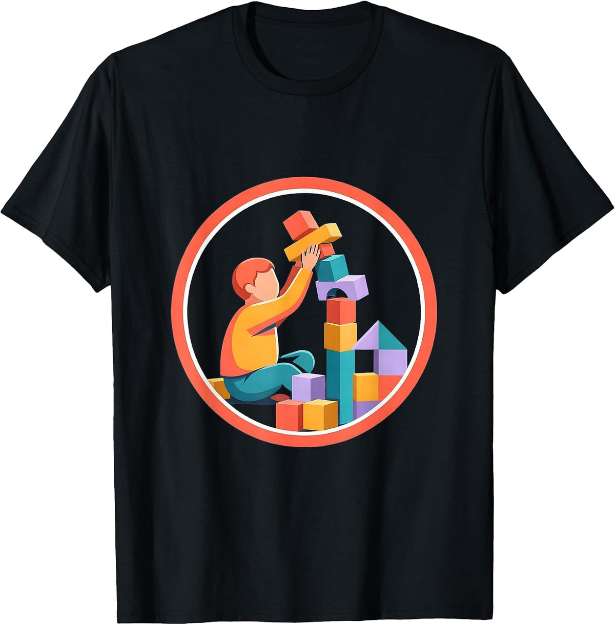 Men's Special Education Building Blocks Graphic Tee T-Shirt - Black