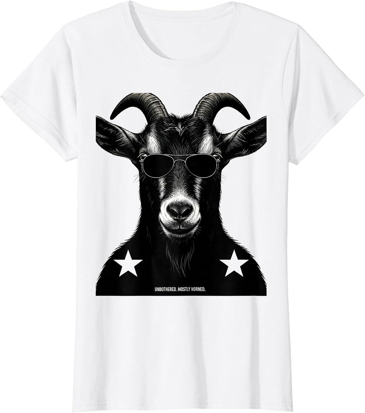 Women's Unbothered Mostly Horned Silhouette Goat with Sunglasses T-Shirt - White