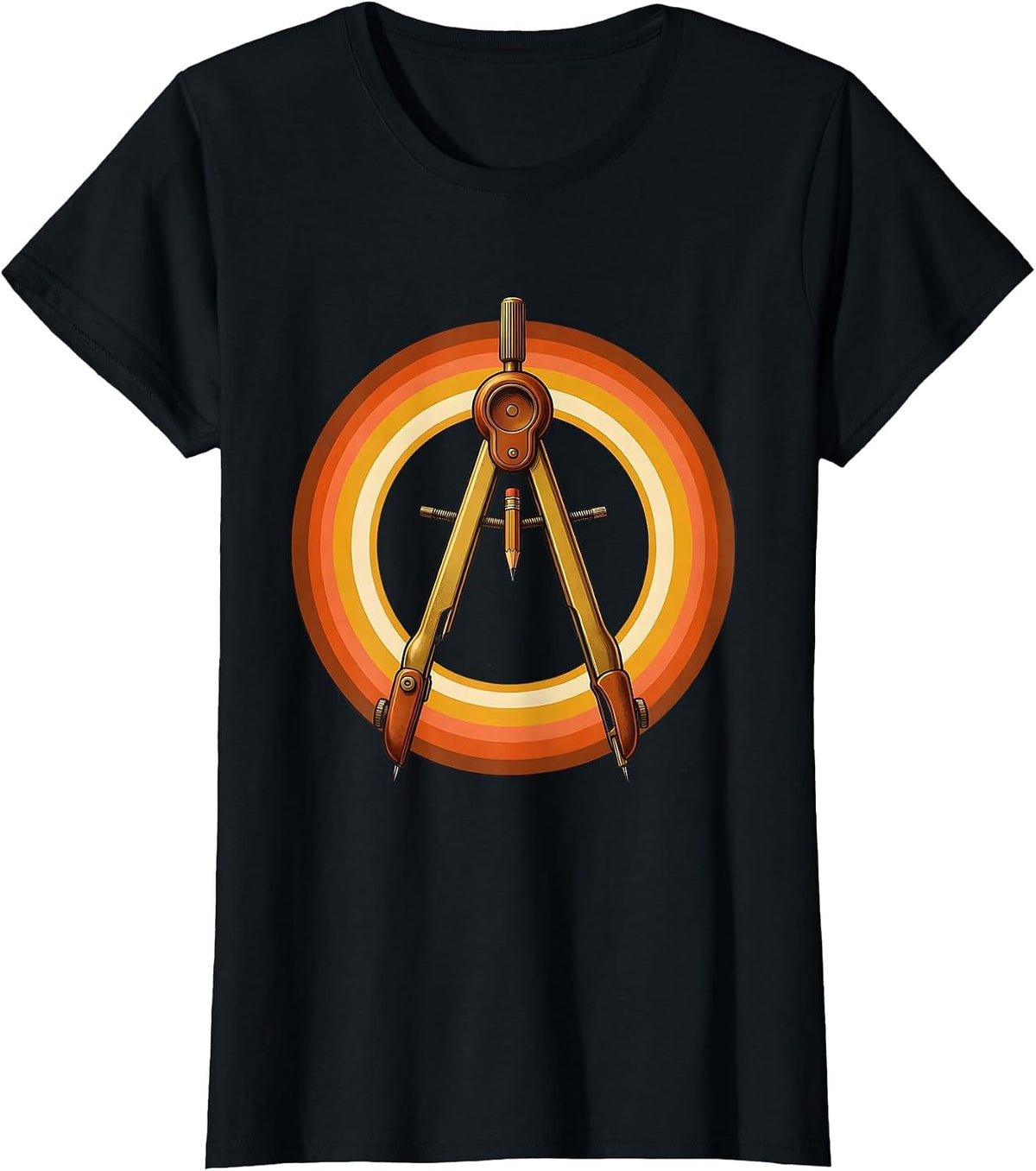 Women's Compass Drawing a Circle Geometry Art Design T-Shirt - Black