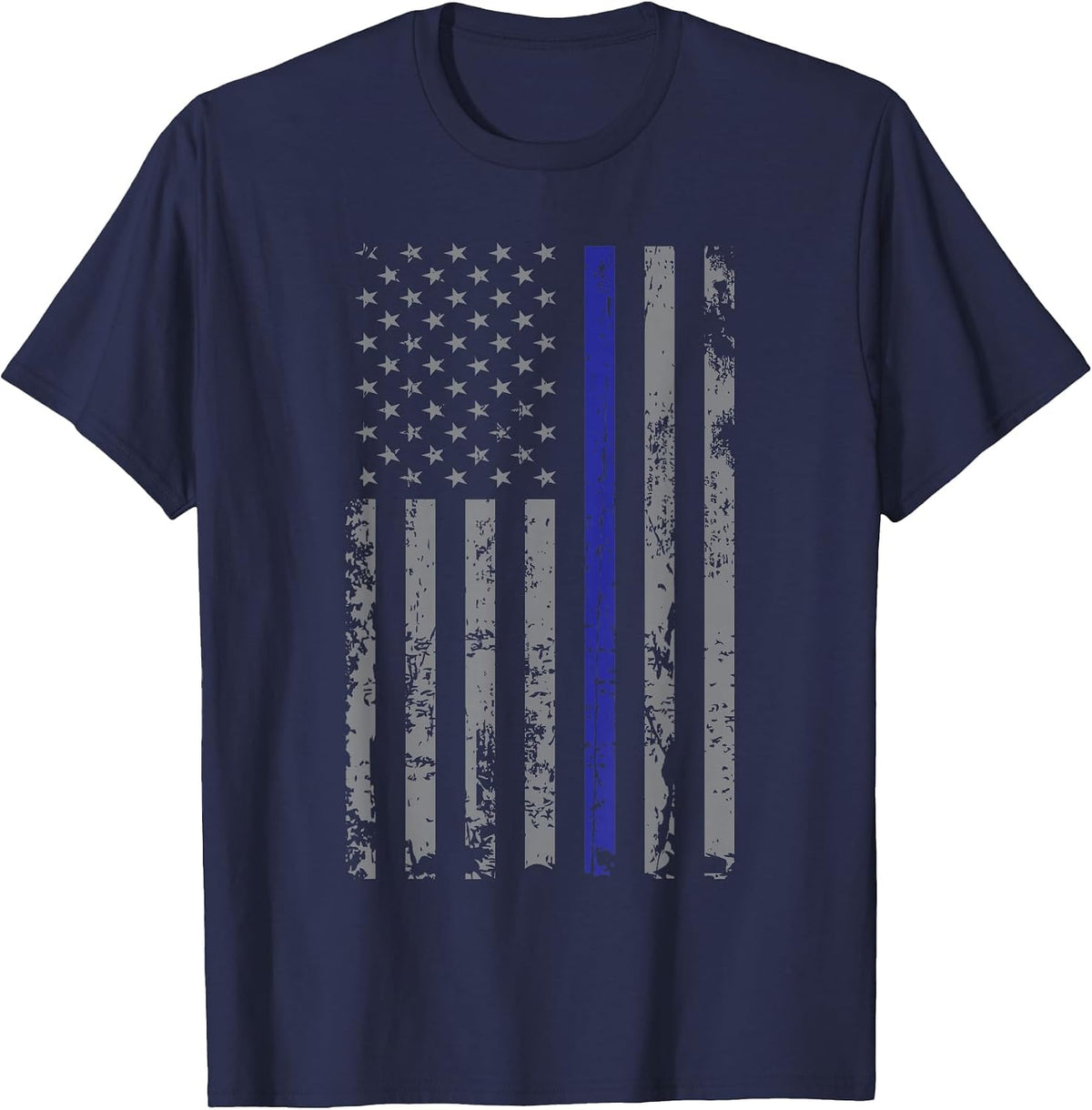 Defend the Police American Flag Heart Police Support T-Shirt - Navy Blue
