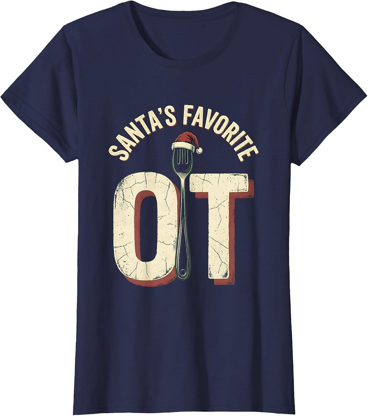Women's Santa's Favorite OT Distressed Occupational Therapy T-Shirt - Navy Blue