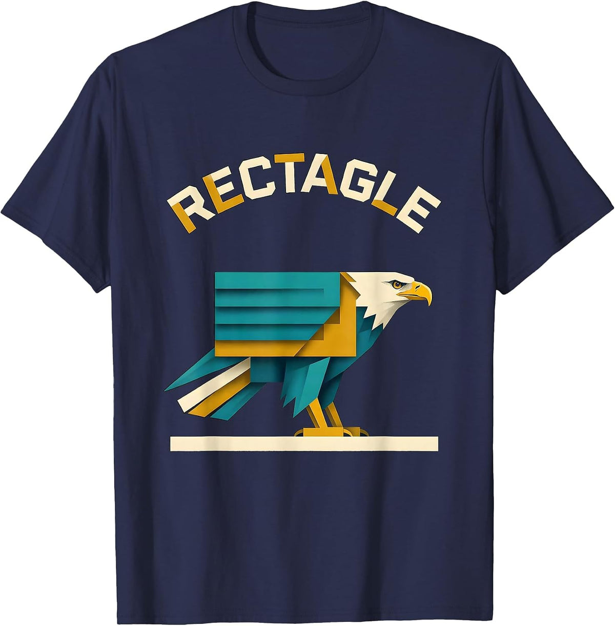 Rectagle Midcentury Modern Geometric Bird Pun Math Teacher T-Shirt - Navy Blue