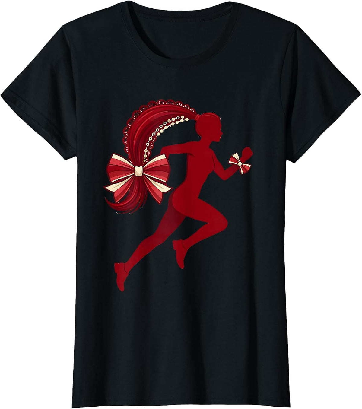 Sprinting Runner Flying Ponytail Track Graphic T-Shirt - Black