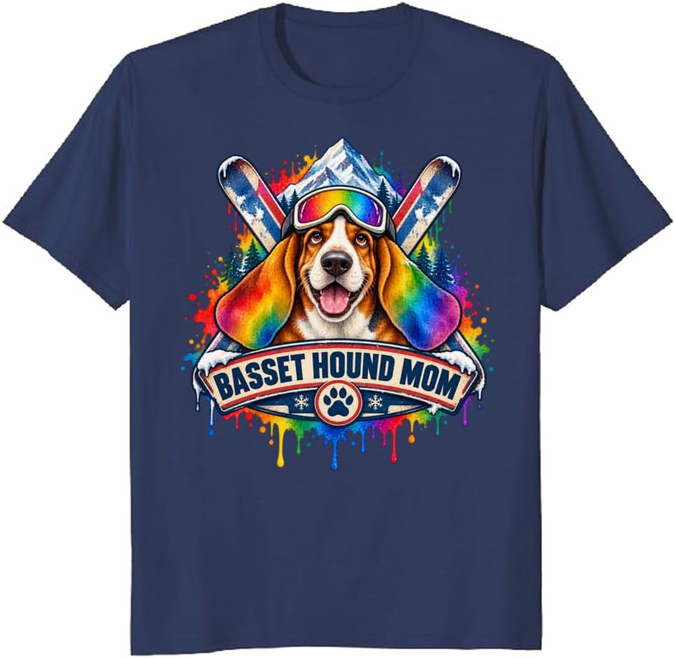 Basset Hound Mom T-Shirt Ukiyo-E Tattoo Heart Dog Graphic Tee - S7