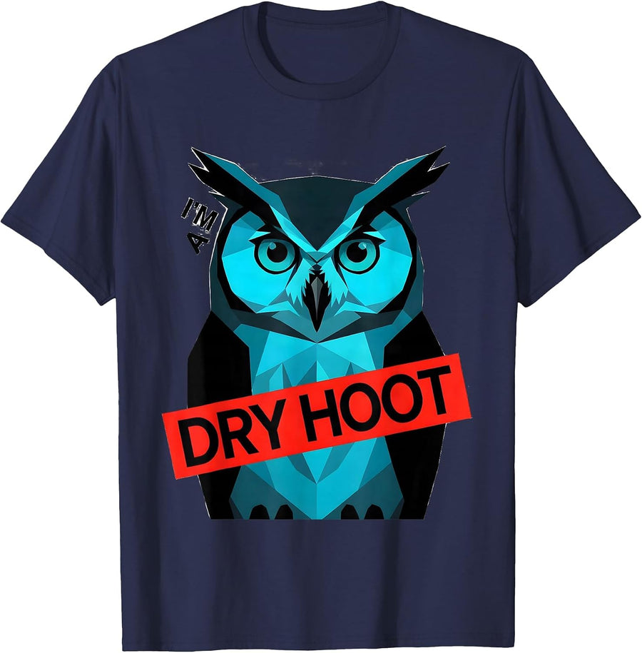 I'm A Dry Hoot Vintage Owl Bird Lover Humor Retro Graphic T-Shirt - Navy Blue