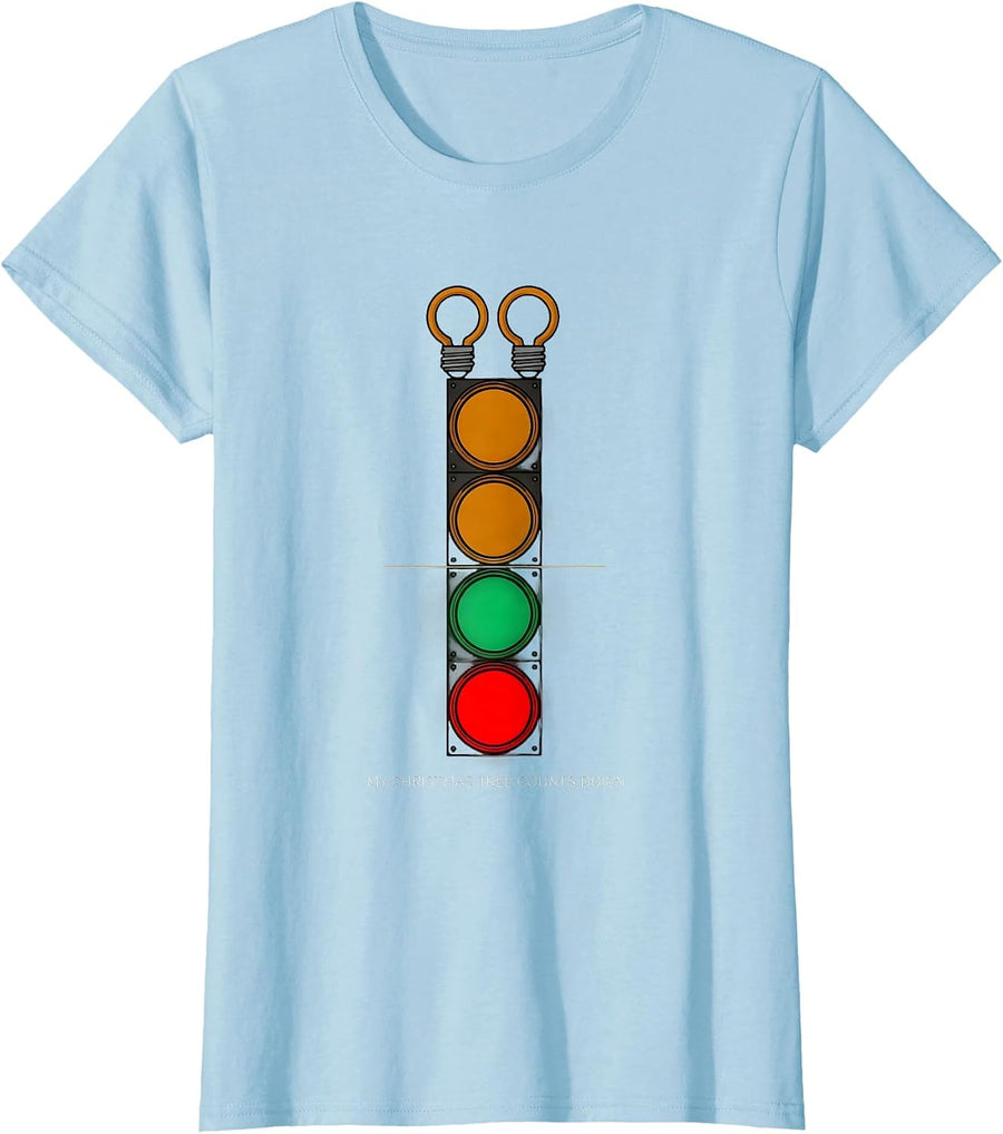 Women's My Christmas Tree Counts Down Geometric Drag Racing Car T-Shirt - Baby Blue
